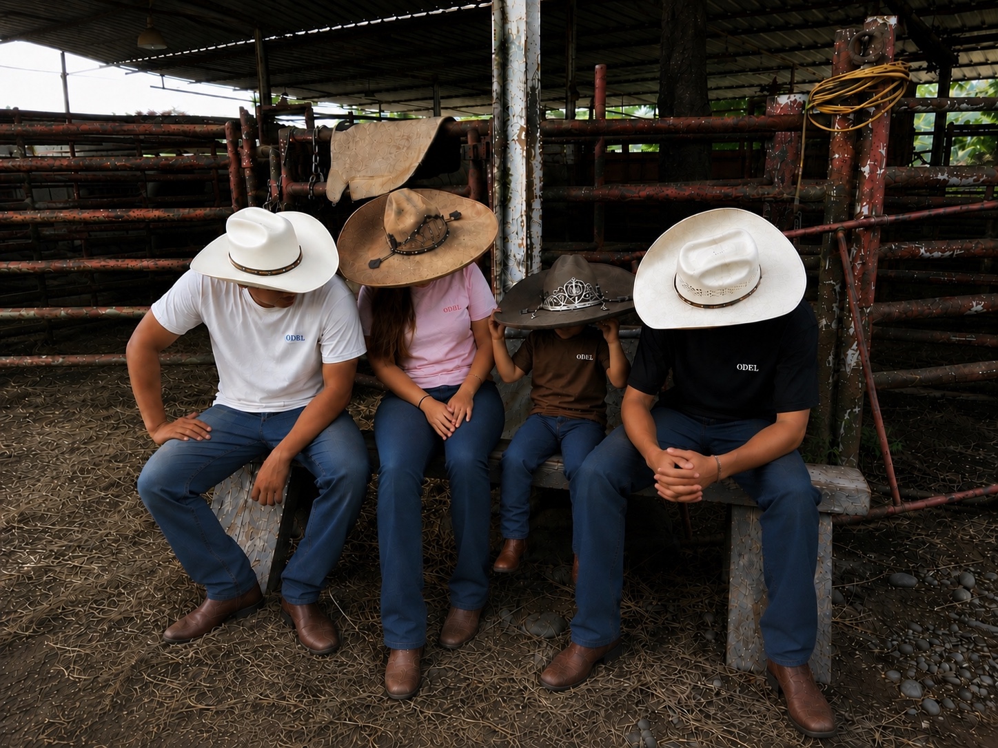 Cuatro personas sentadas con prendas ODEL